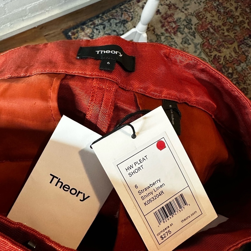 Theory High Waist Linen Blend Pleated Burnt Orange Shorts - Picture 8 of 12